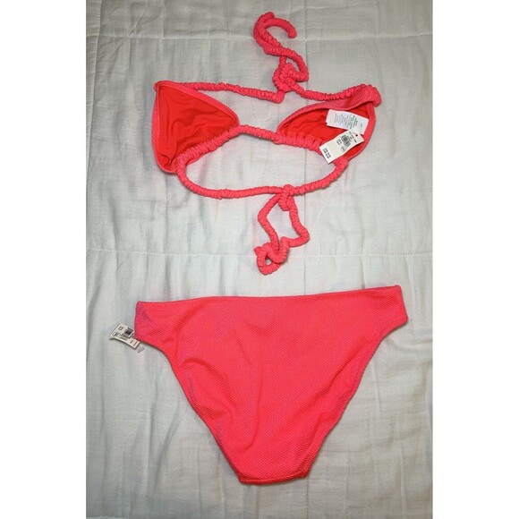 AERIE Bikini Set Hot Pink Triangle Top Full Coverage Bottom SMALL NWT - Picture 2 of 8